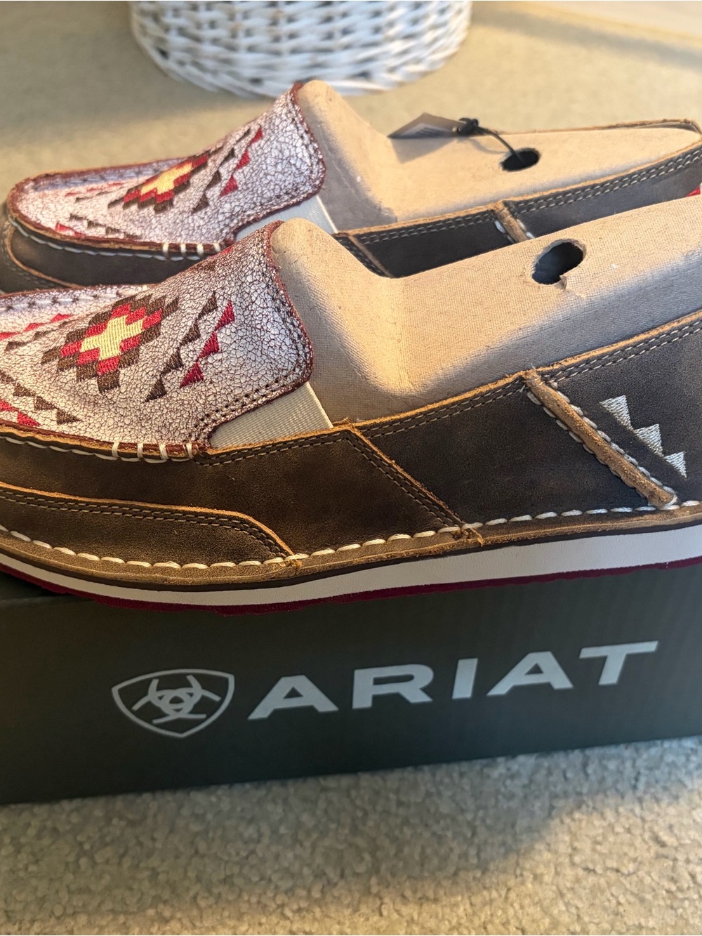 Ariat woman’s Brown Embroidered Slip-On Loafers